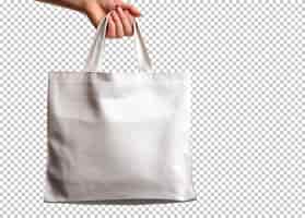 Bezpłatny plik PSD na białym tle ręka trzyma przyjazną dla środowiska torbę na ramię