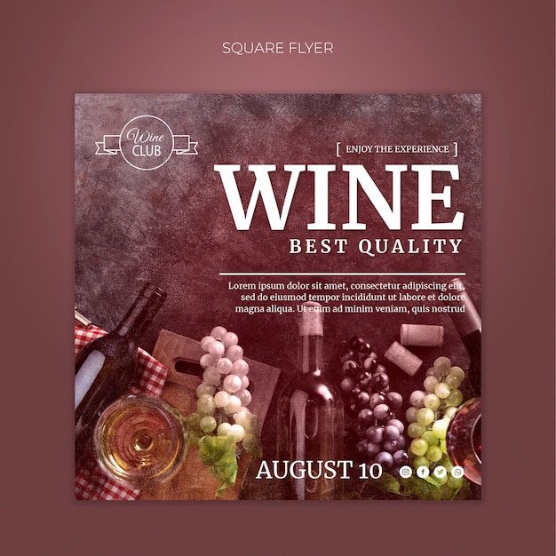 Bezpłatny plik PSD najwyższej jakości szablon ulotki wina kwadratowego