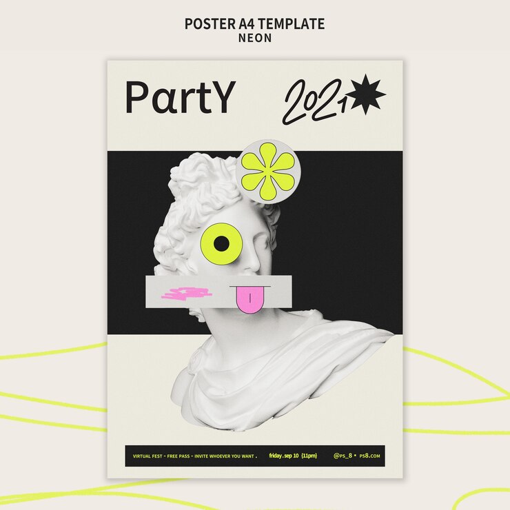Bezpłatny plik PSD neon party pionowy plakat szablon