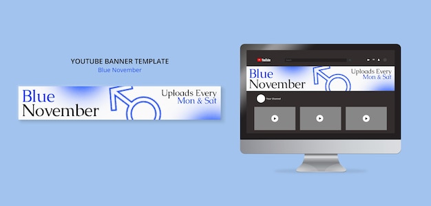 Bezpłatny plik PSD niebieski baner na youtube świadomości w listopadzie
