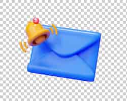 Bezpłatny plik PSD niebieski e-mail z ikoną powiadomienia dzwonkiem 3d ilustracja tła