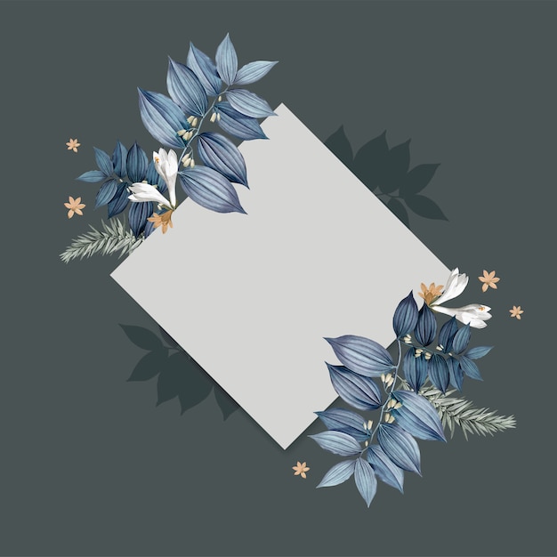 Niebieski kwiatowy pusty wzór kwadratowy karty