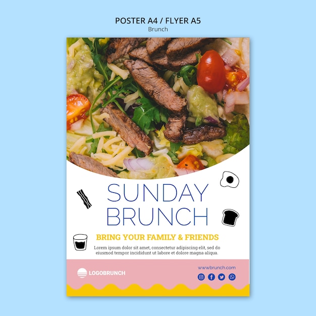 Niedzielny brunch szablon plakat smaczne jedzenie