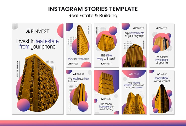 Bezpłatny plik PSD nieruchomości i budowanie historii na instagramie