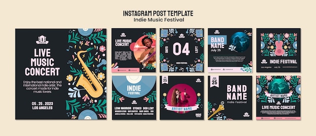 Bezpłatny plik PSD niezależne posty z wydarzeń muzycznych na instagramie