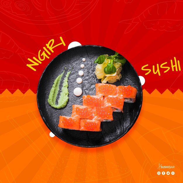 Nigiri sushi przepis z surowej ryby dla azjatyckiej japońskiej restauracji lub sushibar
