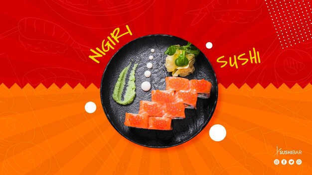 Nigiri suszi talerz dla azjatykciej orientalnej japońskiej restauraci lub sushibar