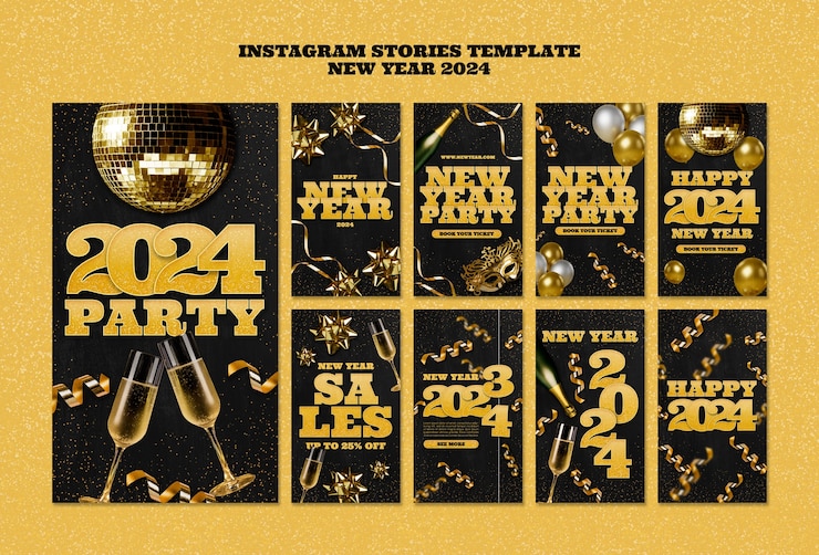 Bezpłatny plik PSD noworoczne historie na instagramie 2024