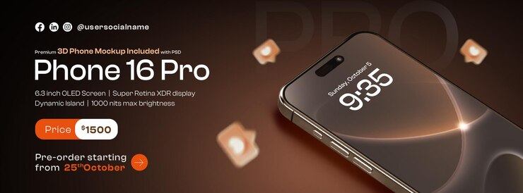 Bezpłatny plik PSD nowy szablon okładki smartphone 16 pro social media