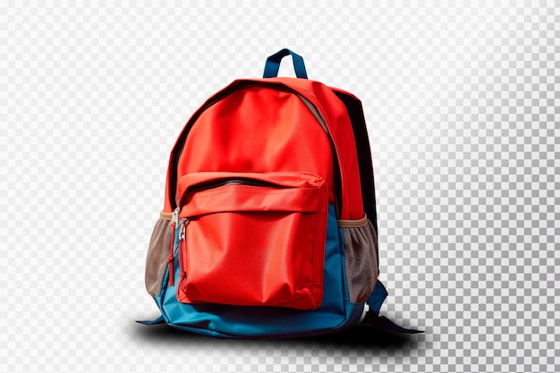 Bezpłatny plik PSD obraz realistycznego niebieskiego i czerwonego izolowanego plecaka na przezroczystym tle