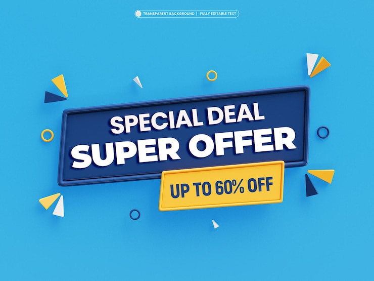 Bezpłatny plik PSD oferta specjalna super oferta do 60 procent zniżki na izolowane renderowanie 3d z edytowalnym tekstem