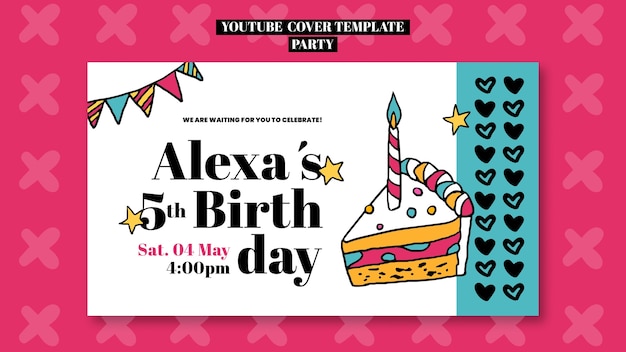 Bezpłatny plik PSD okładka youtube na przyjęcie urodzinowe