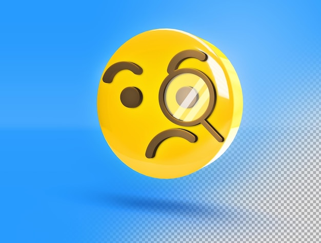 Okrągły Emoji 3d Ze Szkłem Powiększającym I Podejrzaną Twarzą