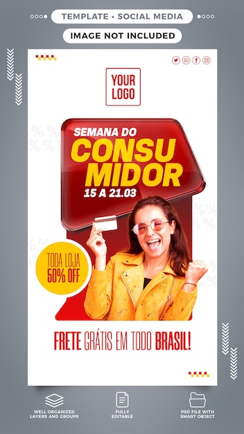 Bezpłatny plik PSD opublikuj historie w mediach społecznościowych tydzień konsumencki z ofertami w brazylii