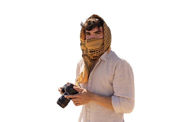 Bezpłatny plik PSD osoba podróżująca na pustynię pod gorącym słońcem