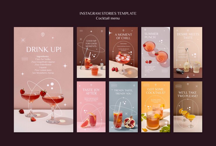 Bezpłatny plik PSD owocowe menu koktajlowe kolekcja opowiadań na instagramie