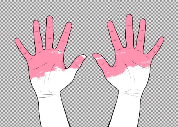 Bezpłatny plik PSD paczka poplamionych farbą rąk do góry ręcznie rysowanych na przezroczystej powierzchni