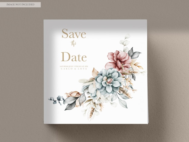 Bezpłatny plik PSD piękna karta zaproszenie na ślub w stylu vintage akwarela kwiatowy