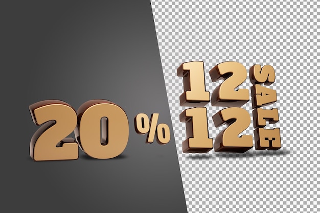 Piękne 20 procent 12 12 sprzedaż renderowania 3d na białym tle