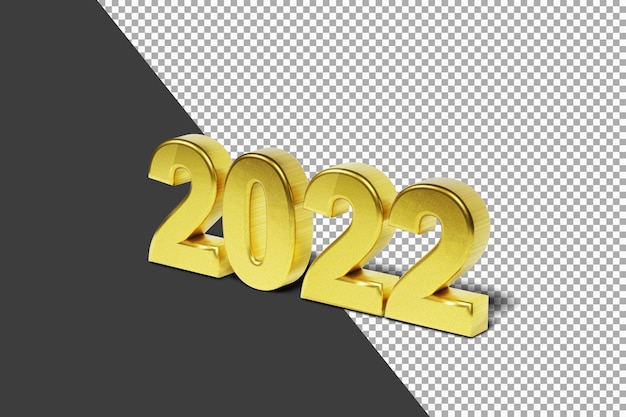 Piękny numer 2022 ze złotym renderowaniem 3d na białym tle