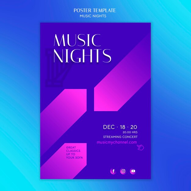 Pionowy gradientowy plakat na festiwal nocy muzycznych