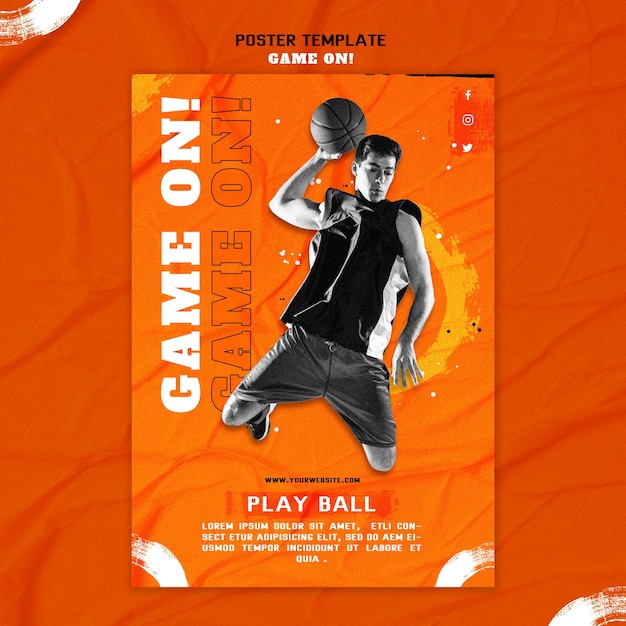 Bezpłatny plik PSD pionowy plakat do gry w koszykówkę