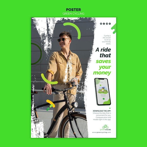 Bezpłatny plik PSD pionowy plakat do zielonej jazdy na rowerze