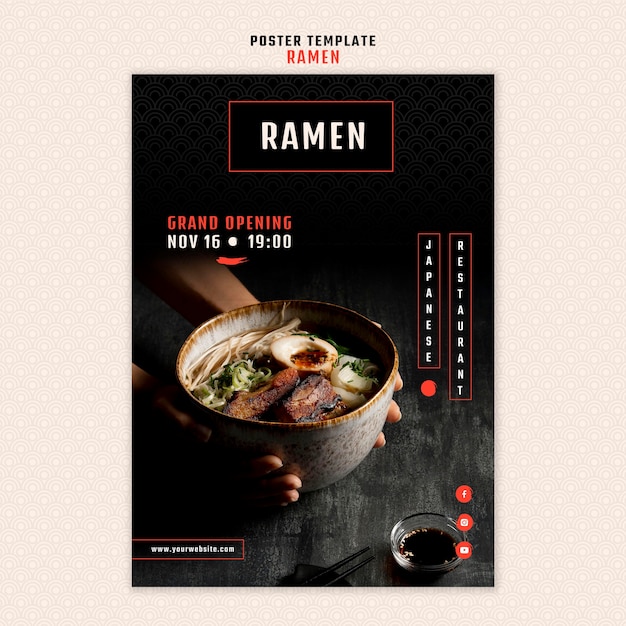 Pionowy szablon plakatu dla japońskiej restauracji ramen