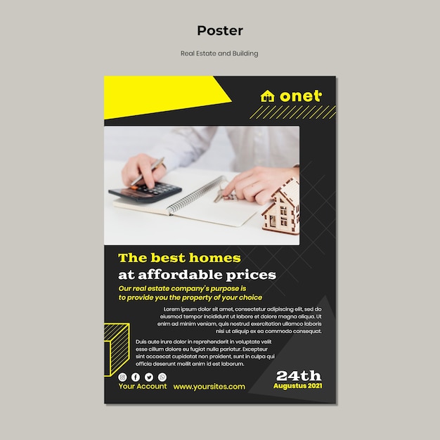 Bezpłatny plik PSD pionowy szablon plakatu dla nieruchomości i budynków