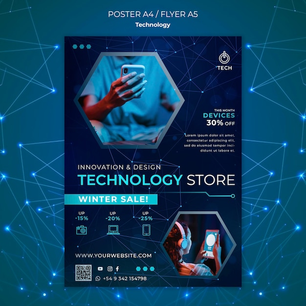 Bezpłatny plik PSD pionowy szablon plakatu dla sklepu techno