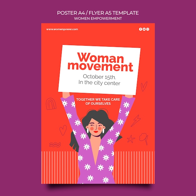 Bezpłatny plik PSD pionowy szablon plakatu dla wzmocnienia pozycji kobiet