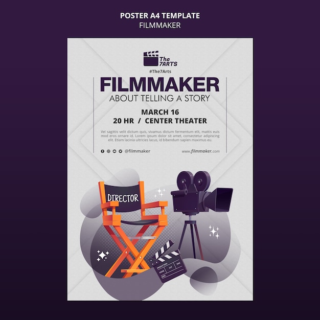 Bezpłatny plik PSD pionowy szablon plakatu do kursów filmowych ze sprzętem