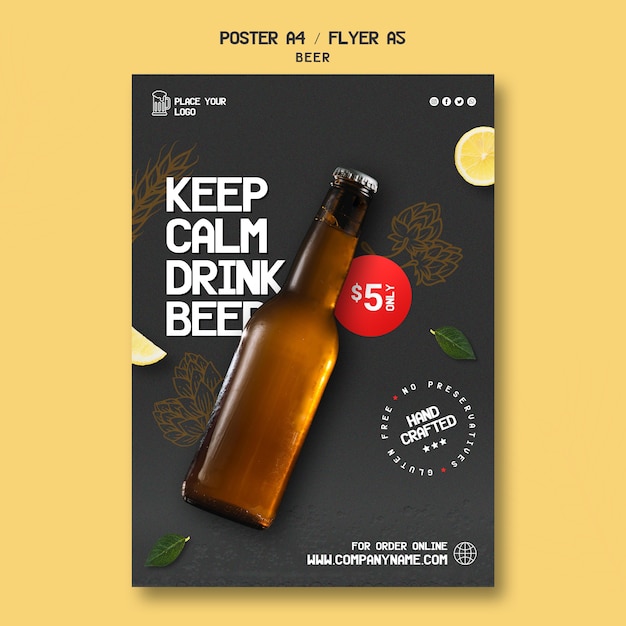Bezpłatny plik PSD pionowy szablon plakatu do picia piwa