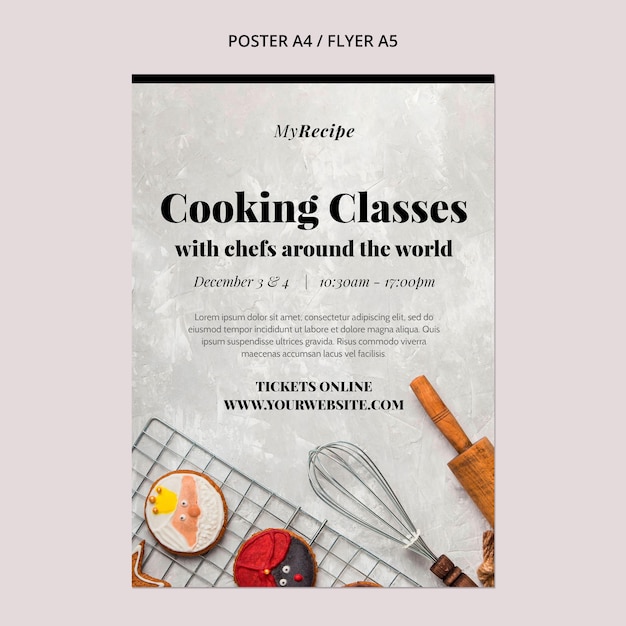 Bezpłatny plik PSD pionowy szablon plakatu na lekcje gotowania