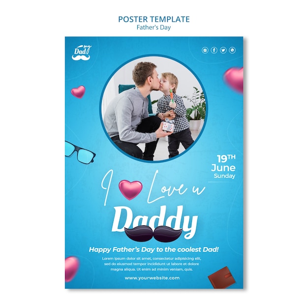 Bezpłatny plik PSD pionowy szablon plakatu na obchody dnia ojca