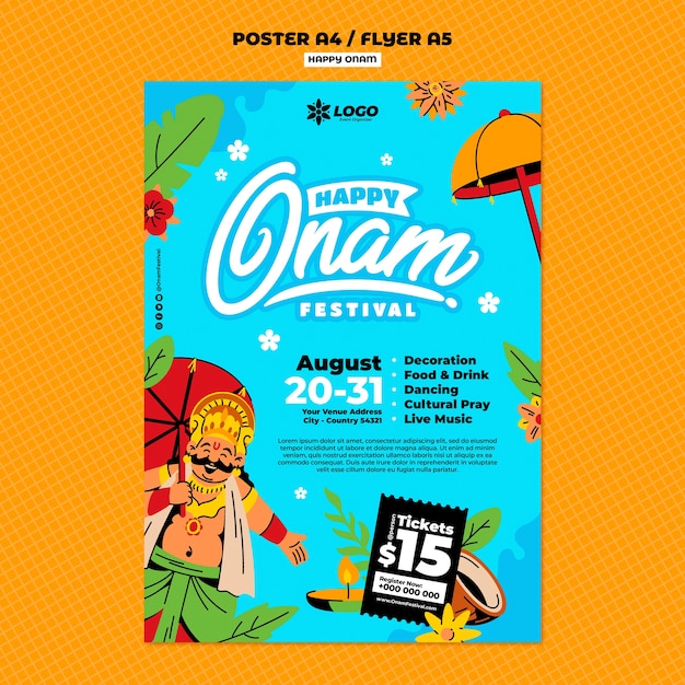 Bezpłatny plik PSD pionowy szablon plakatu na obchody festiwalu onam