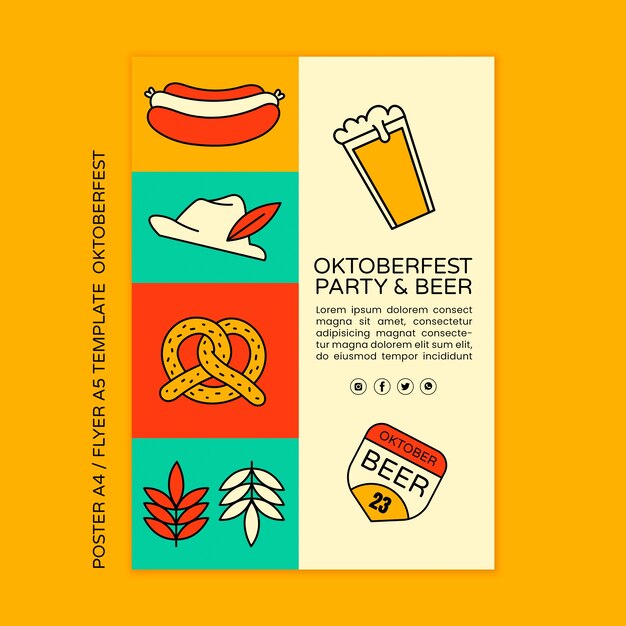 Pionowy szablon plakatu na obchody festiwalu piwa oktoberfest