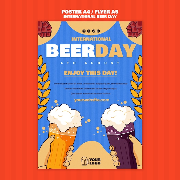 Bezpłatny plik PSD pionowy szablon plakatu na obchody międzynarodowego dnia piwa