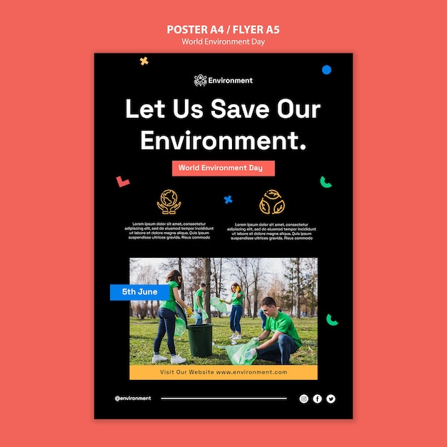 Bezpłatny plik PSD pionowy szablon plakatu na obchody światowego dnia środowiska