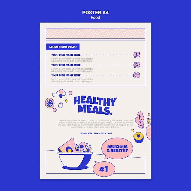 Bezpłatny plik PSD pionowy szablon plakatu na zdrowe posiłki