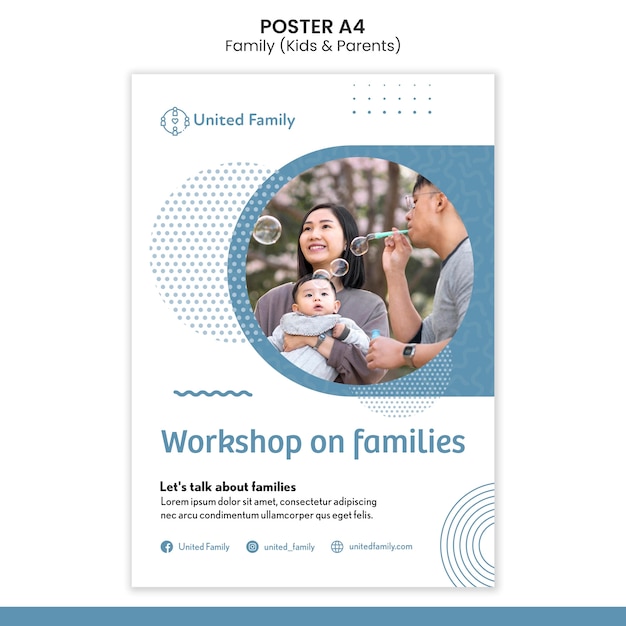 Bezpłatny plik PSD pionowy szablon plakatu z rodziną i dziećmi