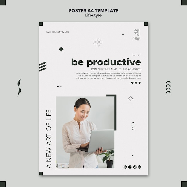 Pionowy szablon plakatu zapewniający produktywność i równowagę życiową