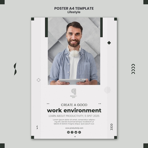 Bezpłatny plik PSD pionowy szablon plakatu zapewniający produktywność i równowagę życiową