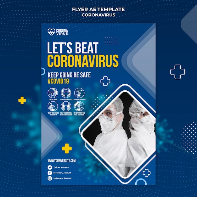 Bezpłatny plik PSD pionowy szablon ulotki informujący o koronawirusie