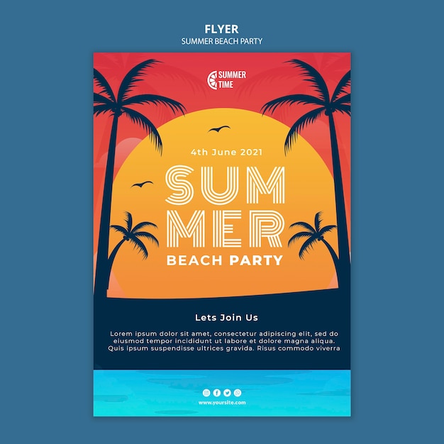 Bezpłatny plik PSD pionowy szablon ulotki na letnie przyjęcie na plaży