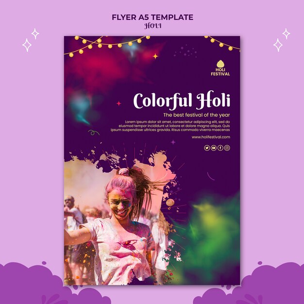 Plakat festiwalu Holi lub szablon ulotki