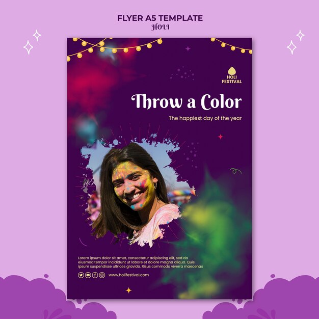 Plakat festiwalu Holi lub szablon ulotki