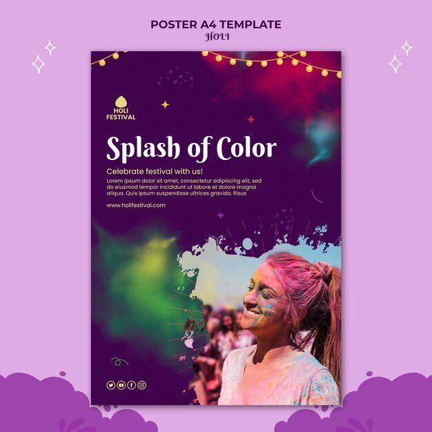 Plakat festiwalu Holi lub szablon ulotki