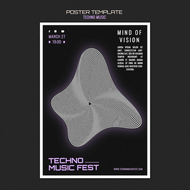 Bezpłatny plik PSD plakat festiwalu muzyki techno