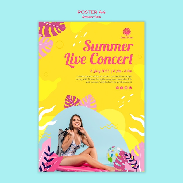 Bezpłatny plik PSD plakat na letni koncert na żywo
